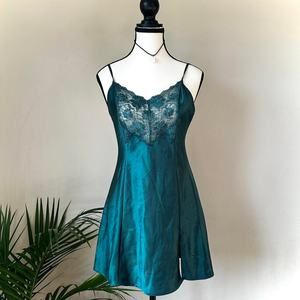 Vintage Victoria’s Secret Forest Fairy Emerald Green Satin Slip Dress - Small